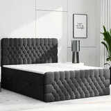 möbel punkt Boxspringbett FERRARA mit Bettkasten 180 x 200 cm Webstoff Schwarz Bett Bettkasten und Fußteil Chesterfield - Optik