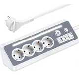 Steckdosenleiste mit 2 USB C, 4 Fach Flachstecker Mehrfachsteckdose Ecksteckdose mit LED, Mehrfachstecker Überspannungsschutz 3 USB Steckerleiste mit Schalter Ecksteckdosenleiste für Küche Büro, 3680W