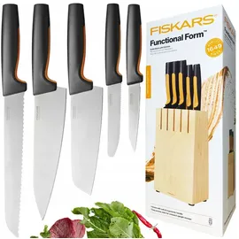 Fiskars Messerblock mit 5 Messern, Breite: 14,5 cm, Höhe: 36 cm, Birkenholz, Functional Form, 1062927