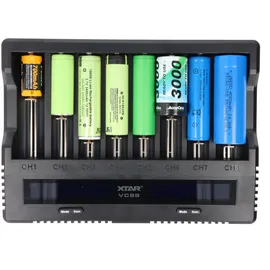 XTAR VC8S 8fach Schnell-Ladegerät für 1-8 Li-Ion 3,6V und 3,7V Akku und NiMH 1,2V Akku, USB-C-Ladeanschluss, max. 8A Gesamtleistung