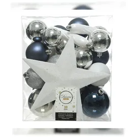 Decoris Christmas Decorations 33 Weihnachtskugeln mit Christbaumspitze Stern Kunststoff Christbaumkugeln Set