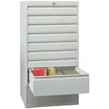 PAVOY Schubladenschrank, Höhe 1.200 mm, Schubladen 7x100 + 2x200 mm, Breite 500 mm, lichtgrau, lichtblau