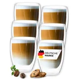 LAPRESO® Latte Macchiato Gläser doppelwandig 6er Set 350ml - Doppelwandige Gläser modernes Design Cappuccino Tassen Teegläser aus Borosilikatglas