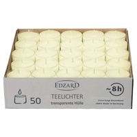 EDZARD 50 Teelichter, hellgelblicher Farbton (ø 38 mm, 8 Stunden Brenndauer) aus Paraffin, ohne Duft - Nightlights, Teelichte für Teelichtglas