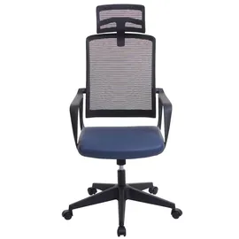 Mendler Bürostuhl HWC-J52, Drehstuhl Schreibtischstuhl, ergonomisch Kopfstütze, Kunstleder ~ blau-grau
