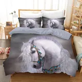 AVJWWD Bettwäsche-Set für Pferde mit 3D-Druck, Weich Mikrofaser Bettbezug Set mit Tier Pferde Motiv,mit Reißverschluss und Kissenbezug,für Kinder, Jungen, Jugendliche (135x200cm, Grey)