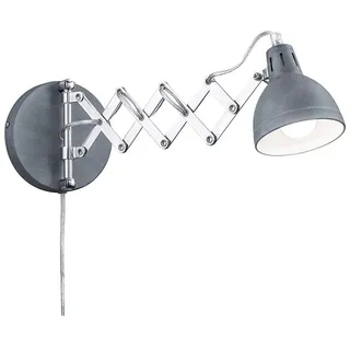Reality Leuchten LED Wandleuchte, LED wechselbar, Warmweiß, innen mit Schalter und Stecker Leselampe Wand Bett ausziehbar bis 53cm grau