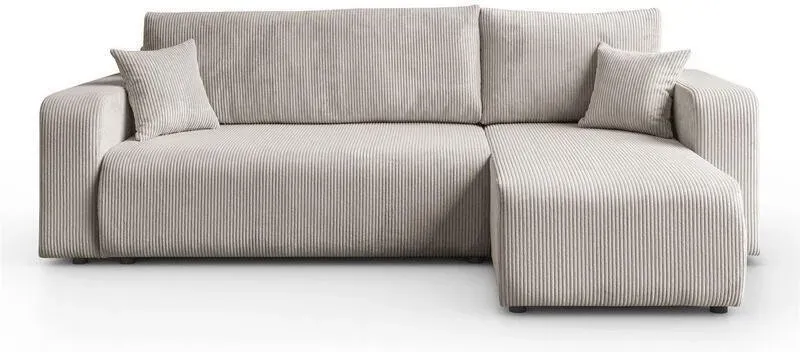PRESTIGE Universelles, großes L-förmiges Polster-Sofa (B247 x T143 cm), Beige Cordstoff, Ecksofa mit großem Schlafbereich von 200 x 130 cm, Universelles Sofa für jeden Raum: Das Ottomane-Element kann wahlweise links oder rechts angebracht werden