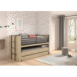 Etagenbett HOME AFFAIRE, braun (eiche, eiche dekor, eiche dekor, eiche dekor), B:98cm H:116,6cm L:219cm, Etagenbetten, für kleine Räume, 2 Liegefl., Bettschublade, inkl. Schreibtisch, Dekor
