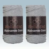 Wollbiene Makramee Garn 5mm I 2x70m I Makramee Natur - Baumwollgarn Mischgarn zum Knüpfen von Macrame - Rope Garn - Makramee-Garn aus Baumwolle für Kunst DIY Handwerk (grau 03)