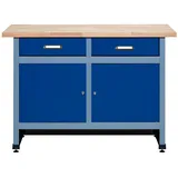 KÜPPER Werkbank Holz 120x60 cm blau 2 Schubladen 2 Türen