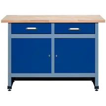 KÜPPER Werkbank Holz 120x60 cm blau 2 Schubladen 2 Türen