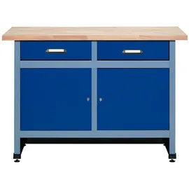KÜPPER Werkbank Holz 120x60 cm blau 2 Schubladen 2 Türen
