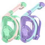 X99 Schnorchelmaske Vollmaske,180-Grad-Sicht Anti-Fog Tauchmaske mit Sportkameras Kompatible, Taucherbrille für Kinder