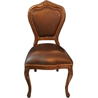 Casa Padrino Barock Luxus Echtleder Esszimmer Stuhl Braun / Braun - Handgefertigte Möbel mit echtem Leder