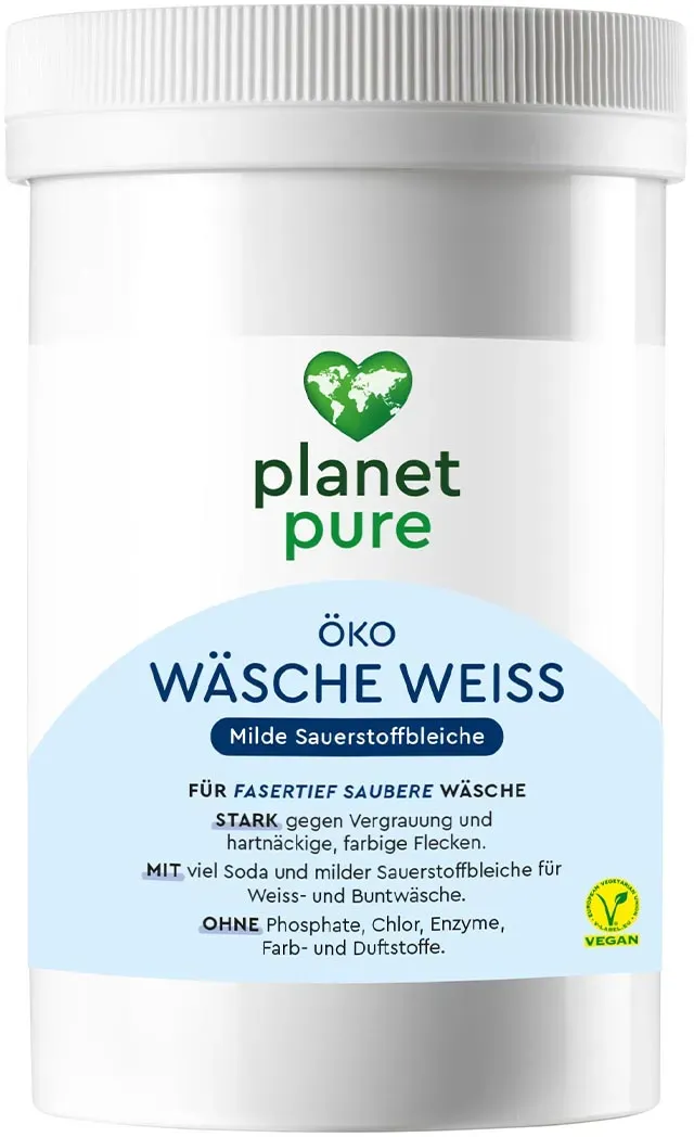 PLANET PURE Öko Wäsche Weiss fasertief saubere Wäsche milde Sauerstoffbleiche 450 g