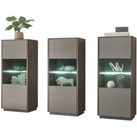Furn.design Schrank-Set, Eiche, grau Glas, Nachbildung,Eiche, 2 Fächer, 205x130x40