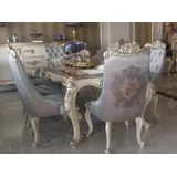 Casa Padrino Luxus Barock Esstisch Silber / Creme / Gold - Handgefertigter Massivholz Esszimmertisch - Möbel im Barockstil - Edel & Prunkvoll