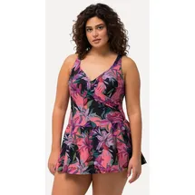 Ulla Popken Damen Badekleid Blätter Softcups Bügel schwarz 48 826264100-48 / FR 50 (UK 22)