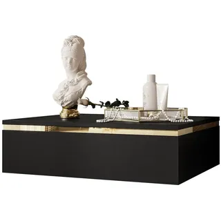 lookway Nachttisch Schwarz, Holzwerkstoff, Uni, 1 Schubladen, Rechteckig, 48x15x38 cm Schlafzimmer, Nachttische