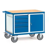 FETRA Werkstattwagen Holz 1050 x 700 mm blau 1 Schrank & 4 Schubladen