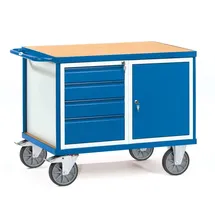 FETRA Werkstattwagen Holz 1050 x 700 mm blau 1 Schrank & 4 Schubladen