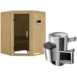 KARIBU Sauna »Wolmar«, inkl. 3.6 kW Saunaofen mit externer Steuerung, für 3 Personen - beige