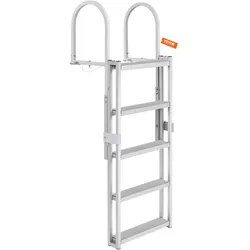 VEVOR Dockleiter 5 einziehbare Stufen 159kg Tragkraft Pontonbootleiter aus Aluminiumlegierung mit 1700-2005mm einstellbarer Höhe 10cm breite Stufe Gummimatte zum Einsteigen in Schiffe/See/Pool/Marine