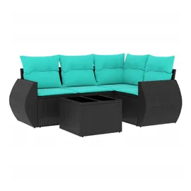 vidaXL Gartensofa-Set mit Kissen, schwarzes Polyrattan