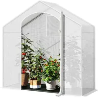 WOLTU Gewächshaus 200x80x200cm, Foliengewächshaus Winterfest mit Schwarzer PE-Gewebeboden, gewächshaus Folie für Aufzucht Tomaten, Tomatenhaus mit Tür Fenstern, aus Stahlrohr PE, Weiß