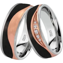 DOOSTI Trauring "Schmuck Geschenk Edelstahl Trauring Ehering Partnerring LIEBE" Gr. 58, rosa (edelstahlfarben, roségoldfarben, schwarz), Fingerringe, Damen, 58, ohne Zirkonia, Carbon Edelstahl, 6,5mm, Carbon, Edelstahl, Trauring, wahlweise mit oder ohne Zirkonia