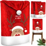 Kesser - Premium Weihnachtsstuhlüberzug Set Stuhlhussen Für Weihnachten Nikolausmütze Stuhlbezug Husse Weihnachtsdeko Für Stühle Überzieher Rot / Weiß / 6 Stück - Rentier