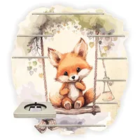 Farbklecks-Collection Tonie Regal Schaukelfuchs, Wandregal für bis zu 35 Hörfiguren, Maße 48 x 54 cm, mit speziellem Ablagefach kompatibel mit Toniebox, handgefertigt in Deutschland