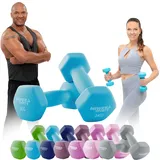 Miweba Sports Neopren Hantelset NKH100 | Profi Hantel - Hexagon Hanteln Set - Kurzhanteln - Kurzhantel Set - Gymnastikhanteln - Hantel Set - Dumbbell - 0,5-10 Kg (2X 2.0 kg, Türkis)