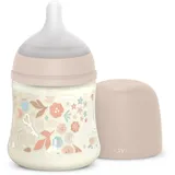 Suavinex Suavinex, 150 ml Babyflasche, SX Pro Silikon-Sauger, Antikolik-Ventil. Flasche mit langsamen Fluss-Sauger (S). Babys +0 Monate und Neugeborene. Wonderland, Blumen, Rosa