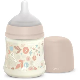 Suavinex Suavinex, 150 ml Babyflasche, SX Pro Silikon-Sauger, Antikolik-Ventil. Flasche mit langsamen Fluss-Sauger (S). Babys +0 Monate und Neugeborene. Wonderland, Blumen, Rosa