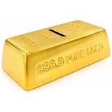 Dekohelden24 Sparfigur, Sparbarren, Goldbarren Spardose, Sparbüchse, Kinderspardose, Goldbarrenspardose, Sparschwein als Goldstück, Dekogldbarren mit Sparfunktion aus Keramik in Gold, L/B/H 16 x 9 x 5 cm.