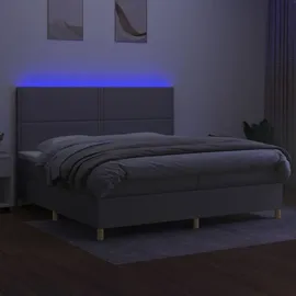 vidaXL Boxspringbett mit Matratze & LED Hellgrau 200x200 cm Stoff