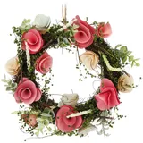 COM-FOUR COM-FOUR® Türkranz Frühling mit Blumen aus Holz - Dekorativer Tischkranz - Kranz Deko mit Aufhänger