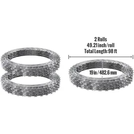 Vevor Natodraht 30 m (2 Rollen x 15 m) Stacheldraht Spirale Sperrdraht Stacheldrahtzaun (0,51 mm) scharfe Klingen und (ca. 4 mm) dicke Kerndrähte