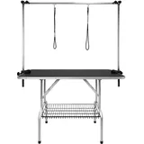UISEBRT Trimmtisch für hunde - Hundepflegetisch Tierpflegetisch Hundefriseur Tisch mit Höhenverstellbarem Galgen, Badetisch bis 100KG belastbar für Hund und Katze, 113 x 60 x 76 cm