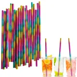 100 stück Regenbogenmischung Strohhalme Papier Lackfarben, 20cm Papierstrohhalme Einweg Trinkhalme Biologisch Abbaubare Cocktail Strohhalme Drinking Straws für Geburtstag,Weihnachten,Hochzeit,Party