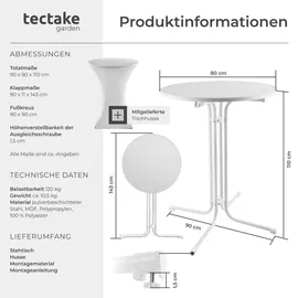 Tectake Stehtisch klappbar Ø80 cm Weiß