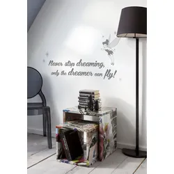 Wandtattoo KOMAR "Disney Never stop dreaming - Größe 50 x 70 cm", grau (grau, schwarz), Disney-Blumen-Wald, Folie, Wandtattoos, selbstklebend, Wandsticker, Kinderzimmer