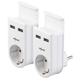 revolt Handy Ladestation: 2er-Set Steckdosen mit Doppel-USB-Netzteil & Smartphone-Ablage, 17W (USB Ladeadapter, Handy Ladestation Steckdose, Steckdosenleiste)