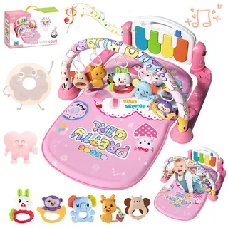 ZEUOPQ Spielbogen Piano-Gym Spieldecke Klavier-Gymnastikmatte mit 5 abnehmbaren, (Baby-Fitnessstudio Krabbeldecke mit Musik und Lichtern, 1-tlg., Spielbogen Baby Fitness Stand Klavier Spiel Matte), Bauchzeit Activity Decke für Babys im Alter von 0-3 Jahren