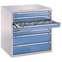 Thurmetall Schubladenschrank, einbahnig, 7 Schübe blau, 100.5x100x69.5 cm