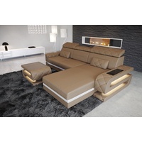 Sofa Dreams Ecksofa Ledersofa Bologna L Form Leder Sofa, Couch, mit LED, wahlweise mit Bettfunktion als Schlafsofa, Designersofa beige|goldfarben