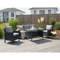 KONIFERA Gartenlounge-Set »Brooklyn«, (Set, 12-tlg., 1x 3er Sofabank, 2 Sessel, Tisch 66x120x74 cm, inkl. Auflagen), Stahl/Polyrattan schwarz