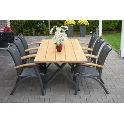 HARTMAN Xanadu / Da Vinci Garten-Essgruppe, xerix/anthrazit, Alu/Teakholz, 6 Diningsessel, 220x100cm
